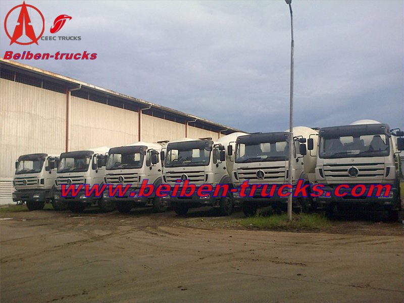 Pedido de cliente de Indonesia, camión hormigonera y camión volquete beiben RHD 2534 de 25 unidades