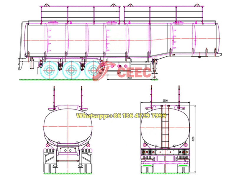 45000-liter oil tanker trailer drawing