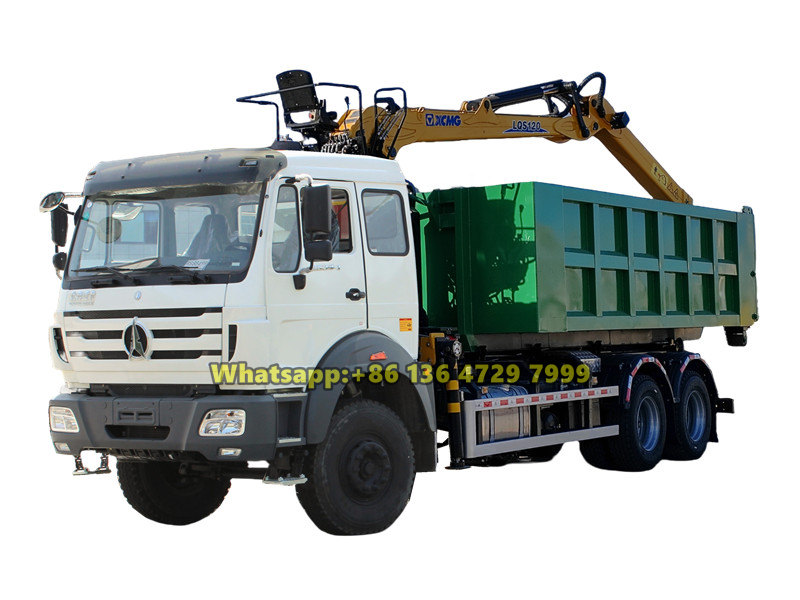 beiben 6x4 heavy hooklift truck with crane