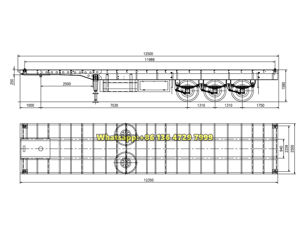 2-axle 40FT flatbed semi-trailer drawing